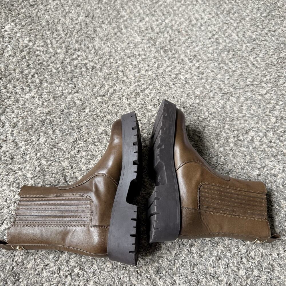 Zara Green Vegan Leather Chunky Boots Chelsea Size 37 US 6.5 - Picture 5 of 6